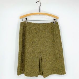 VINTAGE WOOL Jones New York Pleated Skirt Mini Midi Green Woven Pure Textured